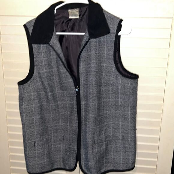 Women’s Gray Tweed Full Zip Vest 14 Black Trim by Allison Daley - Picture 1 of 6